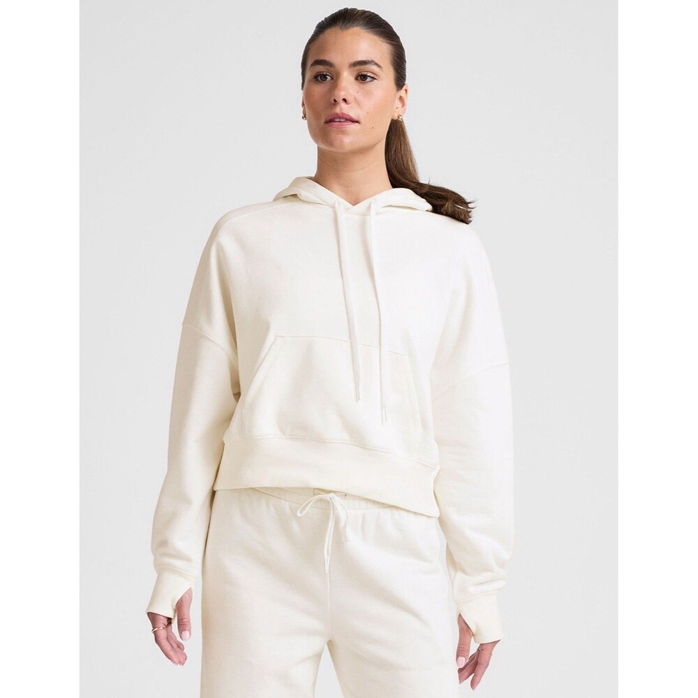 Beyond Yoga Women’s Ivory White LuxeFleece Cropped Hoodie Sweatshirt S NWOT